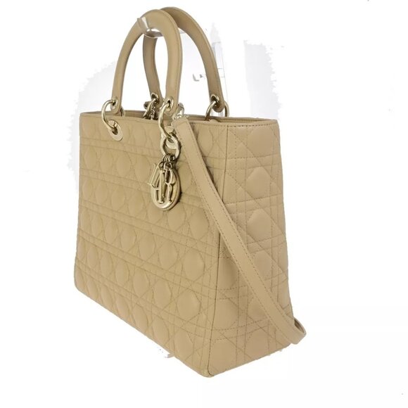 CHRISTIAN DIOR Lady Cannage 2Way Shoulder Hand Tote Bag Leather Beige 689RK841 - Picture 8 of 14